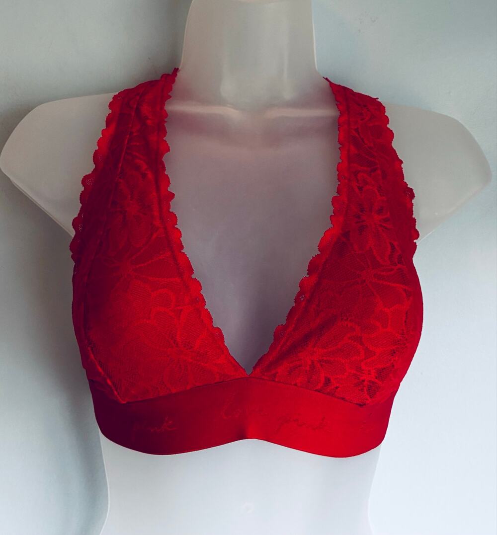 PINK Victoria's Secret Bralette Red Lace Large Fairy Coquette